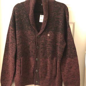 NWT Express Men Shawl Neck Wine and Black Sz XL Long Sleeves Sweater